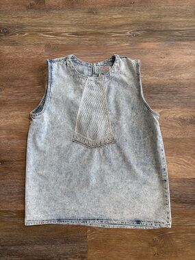 Vintage Andriano Italia sleeveless denim top. Studded and lace embellishment L